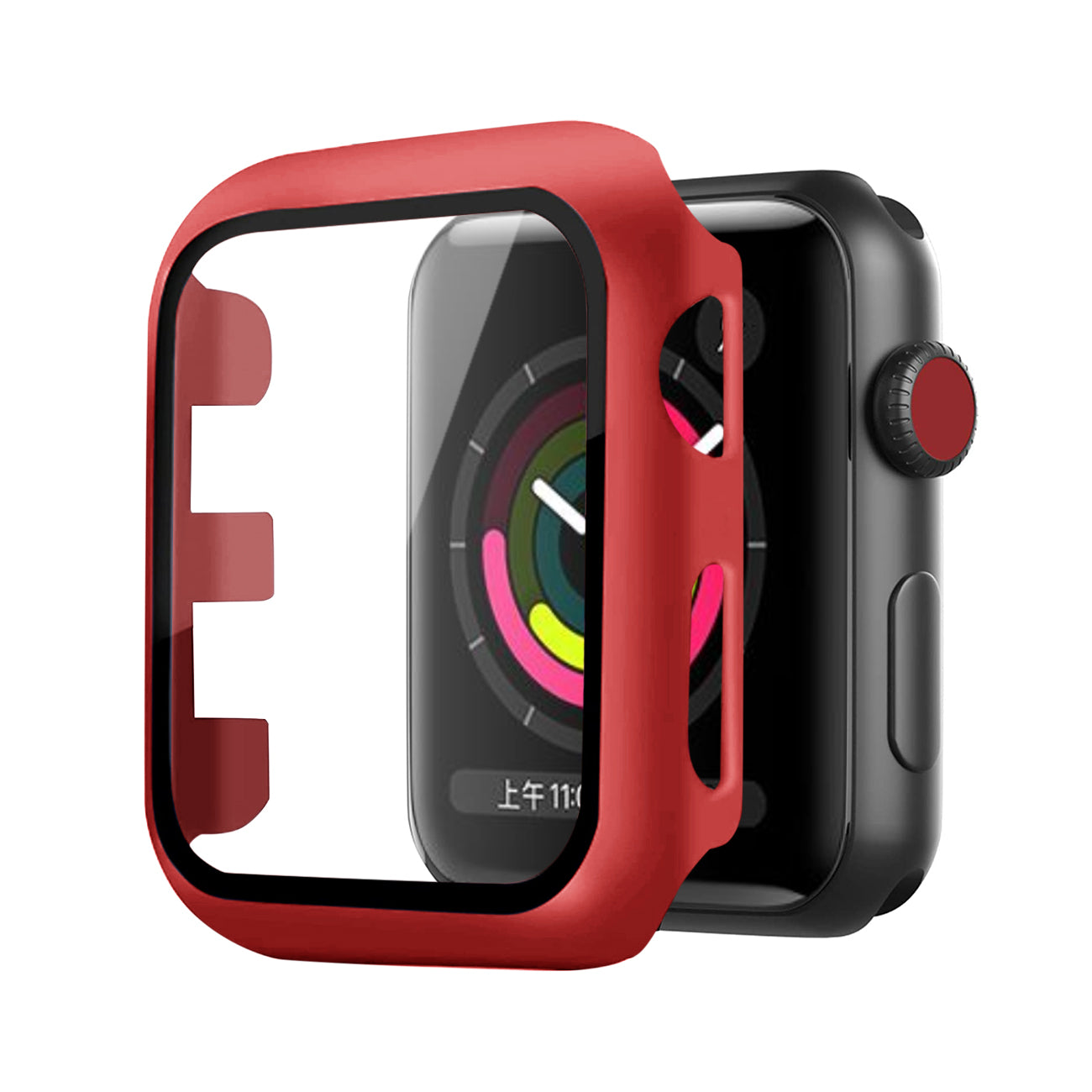 Full Cover tempered glass screen protector with pc case for Apple Watch 42 mm In Red